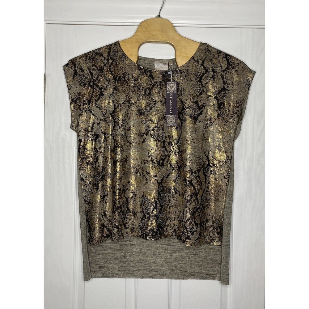 Dantelle Women's Short Sleeve Slit‎ Sides Shirt Snake Print Metallic XL New